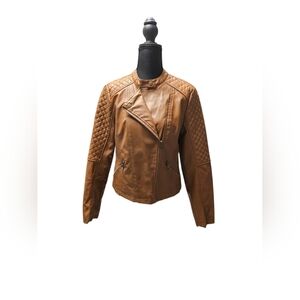 Forever Flower Faux Leather Moto Jacket•Quilted Sleeves•Medium